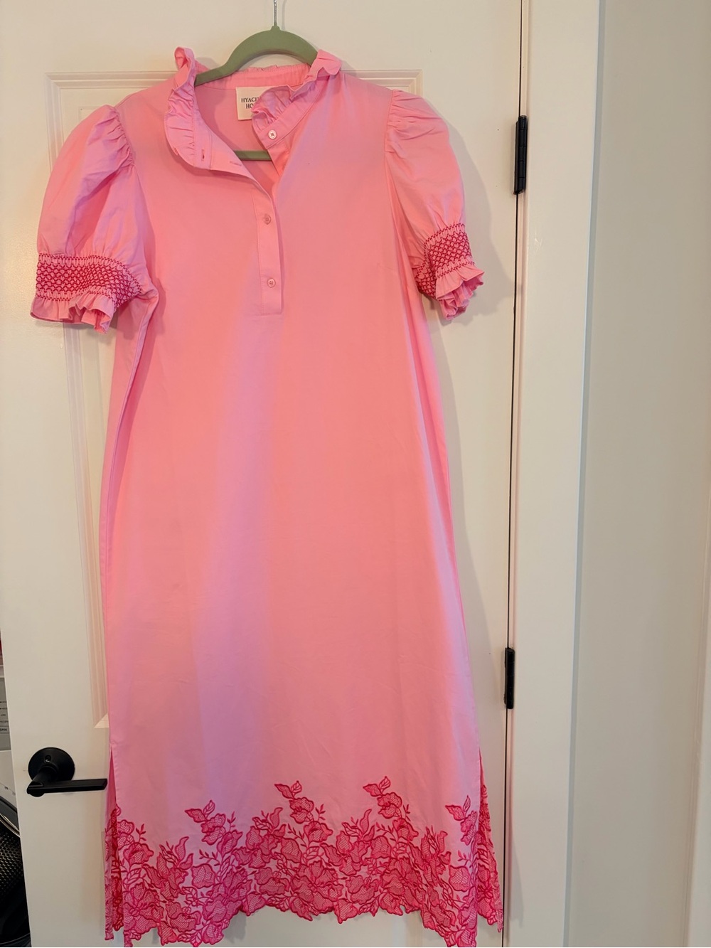 Tuckernuck Pink Embroidered-Hem Puff Sleeve Dress